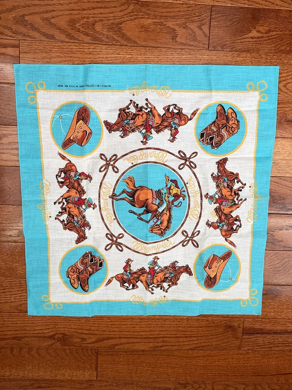 Vintage- Wrangler Western Rodeo Horse Scarf Bandanna Made In USA